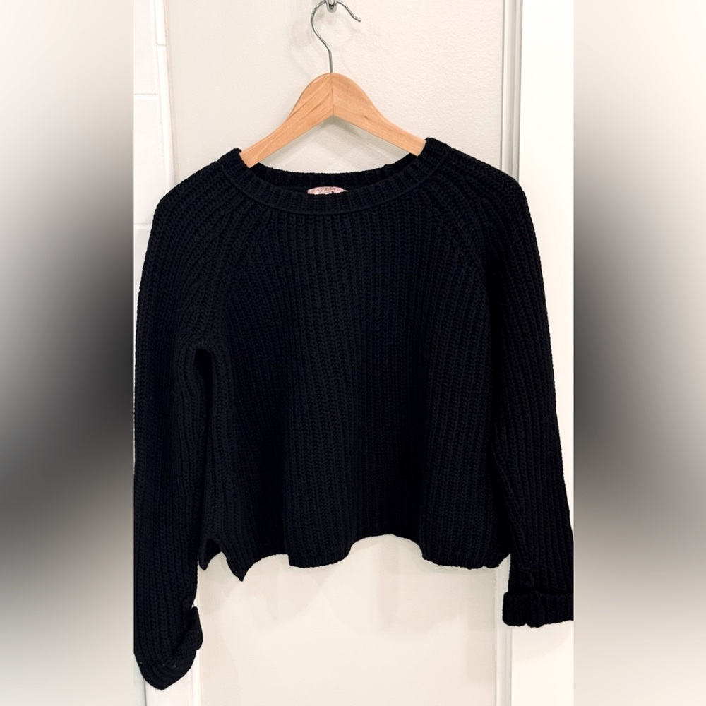 Calypso St. Barth Women's Ribbed 100% Wool cropped Black Sweater size M